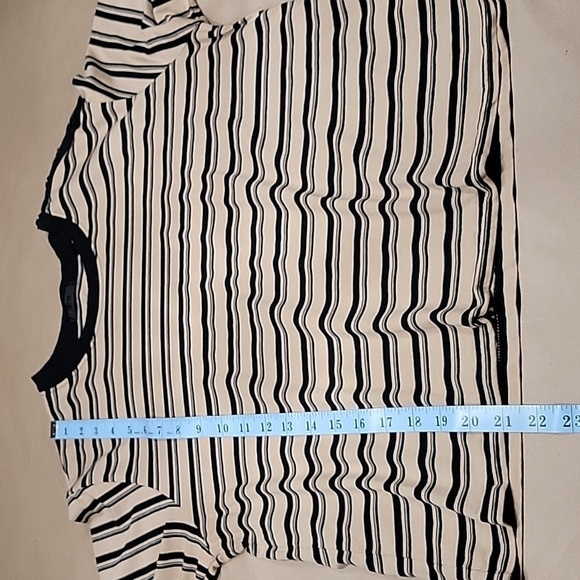 ATM Size M Tan w/ Black Stripes Boy Tee, Long Sleeve, Button Shoulder Detail EUC - Picture 10 of 14